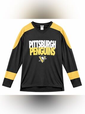 NHL Pittsburgh Penguins Black & Gold Long-Sleeve Jersey Shirt LG